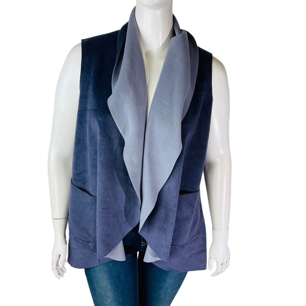 LOGO Lori Goldstein Womans Large Vest Blouse Purple Topper Sleeveless Comfort